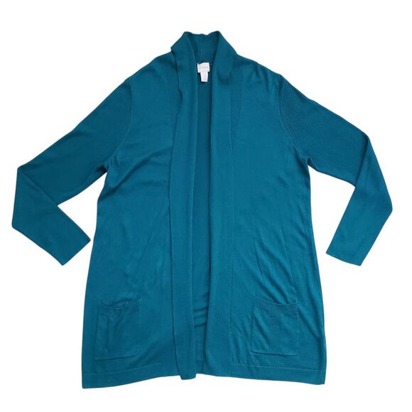 Chicos Knit Cardigan Sweater Womens XL 3 Open Front Teal - Picture 1 of 12